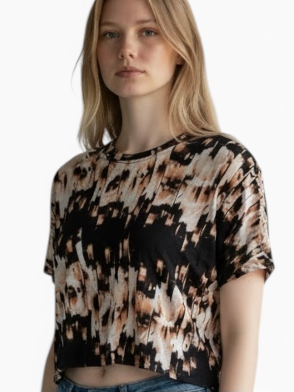 DEREK LAM FOR DESIGN NATION Black and Tan TIE DYE tee Size Large tshirt flowy